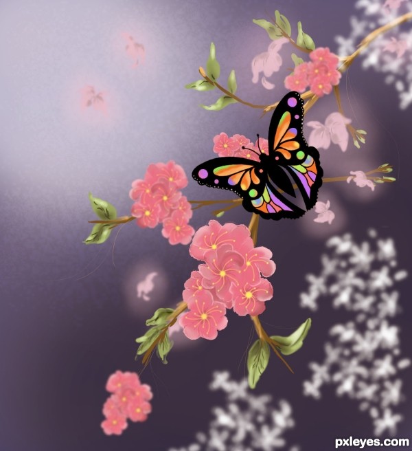 How to make a Beautiful Spring Butterfly Scenery practice